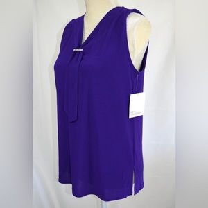 NEW w/TAG 89th & Madison Purple VNeck Stretch Pullover Rhinestones detail Top ,S